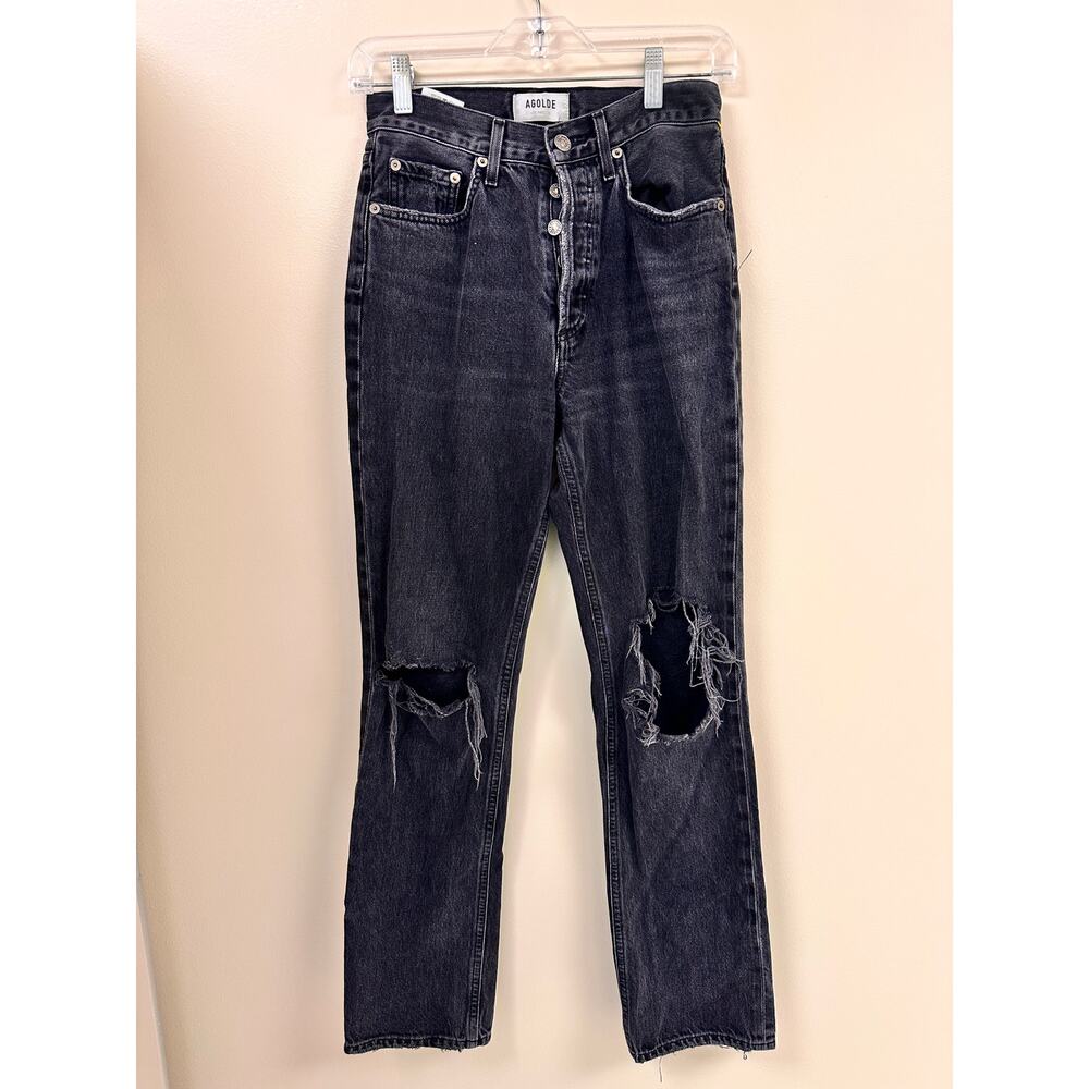 AGOLDE Distressed High Rise Black Mom Jeans 24 – Vintage Wash